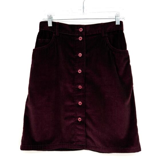 Vtg 90s Eddie Bauer Corduroy Skirt Womens 10 /28 Plum Purple Button Mini Hi Rise - Picture 1 of 8